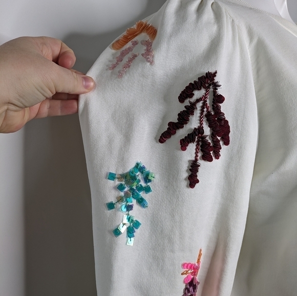 Essentiel Antwerp Zita bead & sequin puff sleeve sweatshirt 8 - Picture 7 of 14